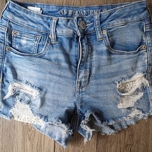 American Eagle Outfitters Women's Blue Distressed Denim Shorts